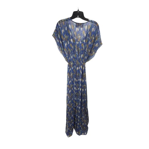 Rory Beca Printed Silk Maxi Dress Size S Blue Multicolor Elastic Waist Oversized - Picture 6 of 6